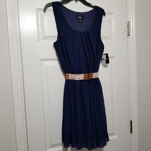 Plus Size-By & By-NWT Ladies Navy Sleeveless Dress w/Embroidered Belt - XXL